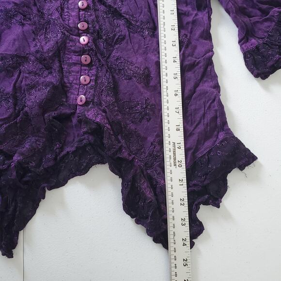 Y2K Fairy Grunge Shirt Womens Medium Purple Embroidered Lace Button Front Boho - Picture 7 of 9
